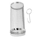 BBQ Net Tube, Rolling Grilling Basket, Stainless Steel Heat Resistant BBQ Grill Cage with Hook, Rotisserie Grill Basket with Rounded Grill Tool for Peanut Beans French Fries