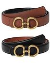 AWAYTR Reversible Belt for Women - Two-in-One Women Fashion Leather Belt for Jeans with Golden Buckle, Black/Brown Ripple, Fit Waist: 32"-40"