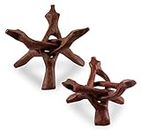 Wish Well 2 Piece Wooden Tripod Stand - 4" & 6" Hand-Carved Room Decor Holder ~ Ideal for Abalone Shell, Decorative Bowl, Crystal Ball, Sphere, Geode ~ Wood Display Stand & Perfect Crystal Holder