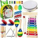 STOIE'S 19 pcs Kids Musical Instruments for 3 year olds Xylophone for Kids Baby Tambourine Montessori Musical Toy Instruments Wooden Toddler Music Instrument