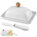 Large Porcelain Butter Dish with Lid, Ceramic Butter Dish with and Stainless Steel Butter Knife, Butter Keeper for Butter Storage & Home Kitchen Decor and Farmhouse Decorative Butter Dishes