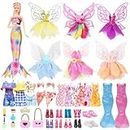 30 Pcs Doll Clothes and Accessories Compatible with Barbie, 7 Dress 2 Dress with Wings 1 Swimwear 1 Short Sleeve 1 Shorts/Skirt 9 Accessories 10 Shoes, for 11.5 inch Girl Doll, in Random
