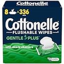 Cottonelle GentlePlus Flushable Wet Wipes with Aloe & Vitamin E, Adult Wet Wipes, 8 Flip-Top Packs, 42 Wipes per Pack (336 Total Flushable Wipes)