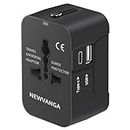 Travel Adapter with USB C, Universal All in One Worldwide Travel Adapter Power Converters Wall Charger AC Power Plug Adapter USB Type C Charging Ports for USA EU UK AUS Black