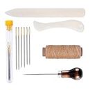 HASTHIP® 11Pcs Bookbinding Tools Kit Leather Craft Tools with Stitching Needles, Paper Creaser Tool, Waxed Thread, Awl, DIY Leather Craft Tools for Stitching, Burnishing, DIY Bookbinding