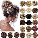 S-noilite Hair Bun Extensions Messy Wavy Curly Dish Donut Scrunchie Hairpiece Accessories Chignons Updo Ponytail Pony Tail Synthetic Hair Extension for Women Girl -1 Piece 30G Light Brown & Ash Blonde
