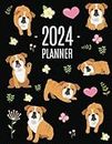 Bulldog Planner 2024: Beautiful Dog Organizer: January–December (12 Months) | Cute Agenda With Puppy, Butterflies & Flowers