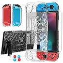 Dockable Case Compatible with Nintendo Switch, Clear Diamond Protective Case Cover for Nintendo Switch and Grip Controller with a Tempered Glass Screen Protector and Thumb Stick Caps