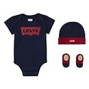 Levi's Kids Classic Batwing Infant Hat Bodysuit Bootie Set 3 Piece Baby Boys, Dress Blues, 0-6 Months