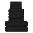 Lions Towels Family Bale Set - 10 Piece 100% Egyptian Cotton, 4x Face 4x Hand 2x Bath Towel, Premium Quality Highly Water Absorbent Bathroom Accessories, Machine Washable, Black, 544647