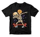 WALLABY KIDS Boys & Girls Dabbing Spooky Skeleton Halloween Theme 100% Cotton Unisex Kids T-Shirt (Black; 3-4 Years)