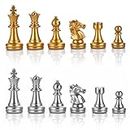 QuadPro Chess Pieces Only, Magnetic Plastic Chessman Set for Replacement of Missing Pieces, Include Storage Bag (1.96” King - Small- Gold & Silver)