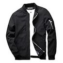 URBANFIND Men's Slim Fit Lightweight Sportswear Jacket Casual Bomber Jacket, Black, Large