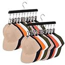 Hat Organizer for Closet, SACKZTOU Wooden Hangers with Clips Holds 20 Hats/Leggings/Pants/Jeans, Hanging Closet Organizer w/Rubber Coated, 360°Roatable Hook, Space Saving - 2Pcs Black