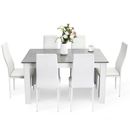 Mondeer Dining Set Grey Table and 6 White High Back Faux Leather Chairs Kitchen
