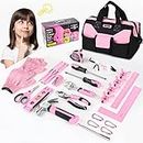 SHALL 26-Piece Kids Size Tool Set, Pink Real Tools for Kids with 12" Tool Bag, Safety Certified Children Learning Tool Kit with Hand Tools for Boys & Girls Age 6+, DIY Building, Woodwork, Construction