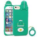 YONOCOSTA Cute iPhone SE 2020 case, iPhone 6 Case, iPhone 6s Case, iPhone 7 Case, iPhone 8 Case, Funny 3D Cartoon Animals Green Little Dinosaur Soft Silicone Shockproof Back Cover Case with Keychain