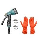 Aranya Greens 8 in 1 Hose Nozzel Spray with Metal Grip Lock and Gardening Gloves | 8 Adjustable High Pressure Spray | Multi Use Hose Sprays