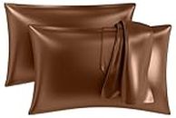 MY ARMOR Premium Satin Silk Pillow Covers for Hair and Skin for Women - 20" x 30" Silk Pillow Cases (Pack of 2) - Golden