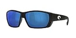 Costa Del Mar Gafas de sol rectangulares Tuna Alley para hombre, Negro mate/azul gris espejo polarizado-580p, 62 mm