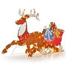 Tangkula 5.6 FT Lighted Christmas Reindeer with Sleigh Decoration, Pre-Lit Christmas Decoration Yard Decor with 200 LED Lights, Outdoor Holiday Standing Ornament for Lawn Front Door Yard Home
