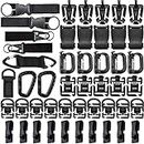 ZUSHALLMY Molle Accessories Kit of 48 Attachments, D-Ring Locking Gear Clips, Web Dominators with Elastic Strings, Molle Clips, Buckle Bottle Carriers, Key Ring Holder, Molle Attachments