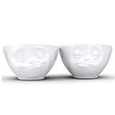 FIFTYEIGHT PRODUCTS TASSEN Medium Porcelain Bowl Set No. 3, Tasty & Snoozy Face, 6.5 oz. White (Set of 2 Bowls)