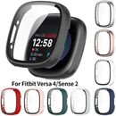 PC Case for Fitbit Versa 4 & Sense 2 Full Cover Tempered Glass Screen Protector