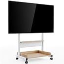 FITUEYES White TV Stand with Storage and Wheels for 40 to 85 inch LED LCD Flat Screen, Corner TV Stand Mount with Peg Board & Cabinet Storage White