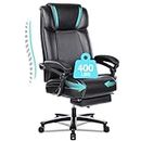 Office Chair with Footrest 400lb Big and Tall Computer Gaming Chair Ergonomic Executive High Back Reclining Leather Desk Chair with Adjustable Lumbar Support and Heavy Duty Metal Base