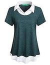 Trendy Shirts for Women,Kimmery Ladies Boutique Clothing Short Sleeve Loose fit Towfer Tops Peter Pan Collar Admirable Fabric Versatile Peplum Silhouette Plus Sizes Maternity Tunics Green XX Large