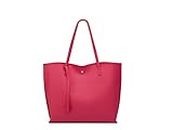 Dreubea Women's Soft Faux Leather Tote Shoulder Bag from, Big Capacity Tassel Handbag Rose