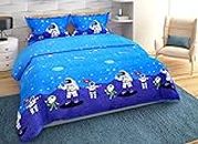 KNIT VIBES Kids Space Astronaut Design Queen Size Elastic Fitted Bedsheet for Kids Room, Bedroom, Living Room, 90x100 inches, Set of 1 pc of Bedsheet & 2 Pillow Covers, Blue
