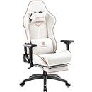 Dowinx Gaming Stuhl - Bürostuhl l mit 4D Armlehnen und Fußstütze- PU Leder Gamer Stuh mit Hoher Belastbarkeit- Ergonomischer Gaming Chair- als Gaming-Sessel Geeignet - 150 kg (Weiß)