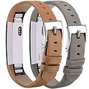 Tobfit Leather Bands Compatible for Fitbit Alta Bands and Fitbit Alta HR Bands, 042 Tan+Suede Grey, 5.5''-8.1''