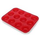 Clazkit 12 Cavity Silicone Muffin Baking Pan Mold, 33x25x3.0cm (RED)