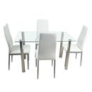 5 PCS Dining Set Metal Glass Table and 4 Chairs Kitchen Breakfast Furniture