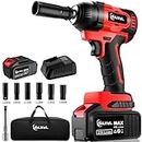 SILVEL Cordless Impact Wrench, 370 Ft-lbs (500N.m) Impact Gun 1/2 inch, 4.0Ah Battery Powered Brushless Impact Wrench with 6 Sockets, Fast Charger