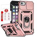 Case for iPhone 6 Plus / 7 Plus / 8 Plus Phone Case Cover - Includes 2 Tempered Protective Films with Sliding Window Camera Protection and Phone Holder - Pink