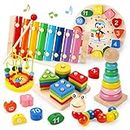QIZEBABY Wooden Toys for Toddlers,Baby Toys 12-18 Months Development,Education Toys for Stacking &Sorting ,Xylophone & Bead Maze & Teaching Clock,Montessori Toys for 1 2 3 4 5 6 Year Old Boys Girls