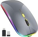 Pasonomi Mouse senza fili ricaricabile del PC del LED, silenzioso mouse senza fili, mouse del computer portatile con ricevitore USB tipo C (grigio)