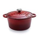 Nuovva Cast Iron Pot with Lid – Non-Stick Ovenproof Enamelled Casserole Pot – Sturdy Dutch Oven Cookware – Red, 4.7L, 24cm – by