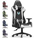 bigzzia Gaming Chair Office Chair,155 Degree PU Leather Ergonomic Office Chair with Lumbar Cushion&Headrest&Fixed Armrest,Gaming Chair Gaming Seat Adult Young Boy Girl (White)