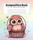 Paperback Composition Notebook or Journal with lined pages for girls, teens or ladies | Cute Owl in a Basket | Office, study or school supplies: 80 pages - 40 double sided sheets
