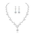 Hadskiss Jewelry Set for Women, Necklace Dangle Earrings Bracelet Set, White Gold Plated Jewelry Set with White AAA Cubic Zirconia, Allergy Free Wedding Party Jewelry for Bridal Bridesmaid, Cubic