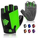 HTZPLOO Bike Gloves Bicycle Gloves Cycling Gloves Mountain Biking Gloves with Anti-Slip Shock-Absorbing Pad Breathable Half Finger Outdoor Sports Gloves for Men&Women (Black&Green, Medium)