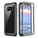 Pakoyi Samsung Galaxy S8 Case, Full Body Bumper Case Built-in Screen Protector Slim Clear Shock-Absorbing Dustproof Lightweight Cover Case for Samsung Galaxy S8 (5.8 Inch)-Grey/Clear.