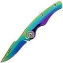 DNA Shiny Rainbow Themed Sub 3" Non Locking EDC Folding Harpoon Clip Point Pocket Knife with Smooth Handle and Easy Open Washer Pivot