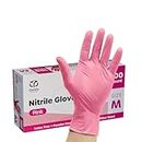 [100 Count] Pink Nitrile Disposable Gloves - | Latex Free and Rubber Free | Non-Sterile Powder Free Gloves - Small