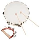 Hand Held Tambourine Drum, 3PCS Wood Tambourines with Jingle Bells & Percussion stick,Half Moon Tambourine 7.8"Tambourine Hand Held Drum,Metal Jingles Percussion Musical Toy for Educational Game